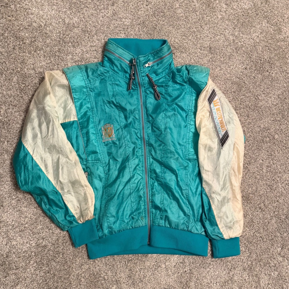 Vintage Weltrekorder Teal Cream Colorblock Windbreaker Jacket Size S/M Retro